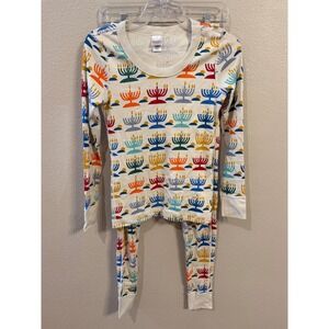 Hanna Andersson Pajama Set Womens XS Cream Hanukkah Menorah Excellent Organic